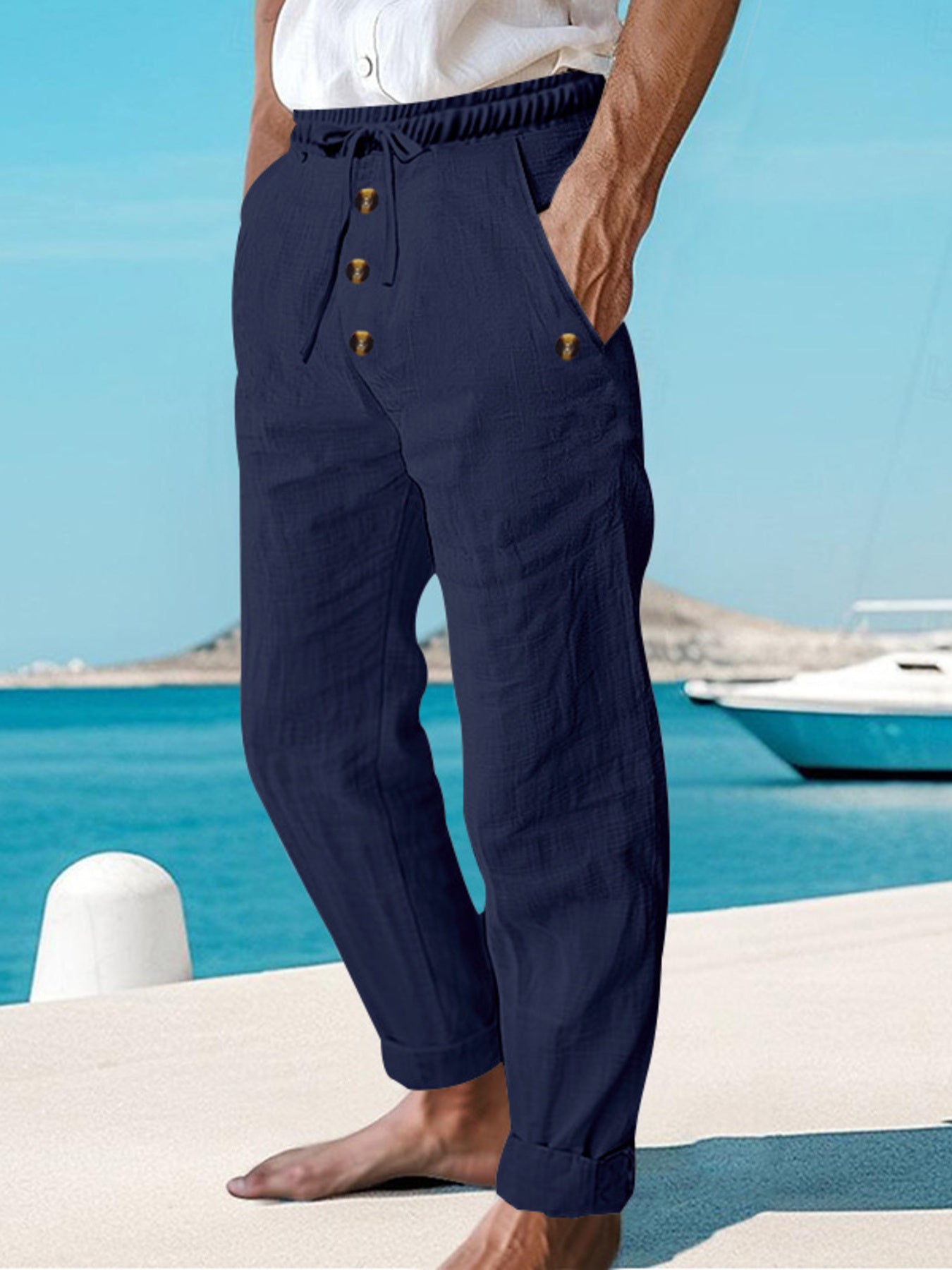 Men's Plus Size Button Fly Drawstring Casual Pants