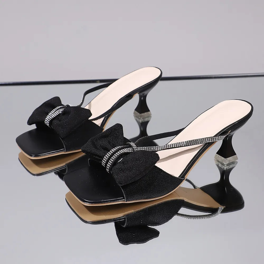 Bow Rhinestone Open Toe Sandals Elegant Women's Footwear