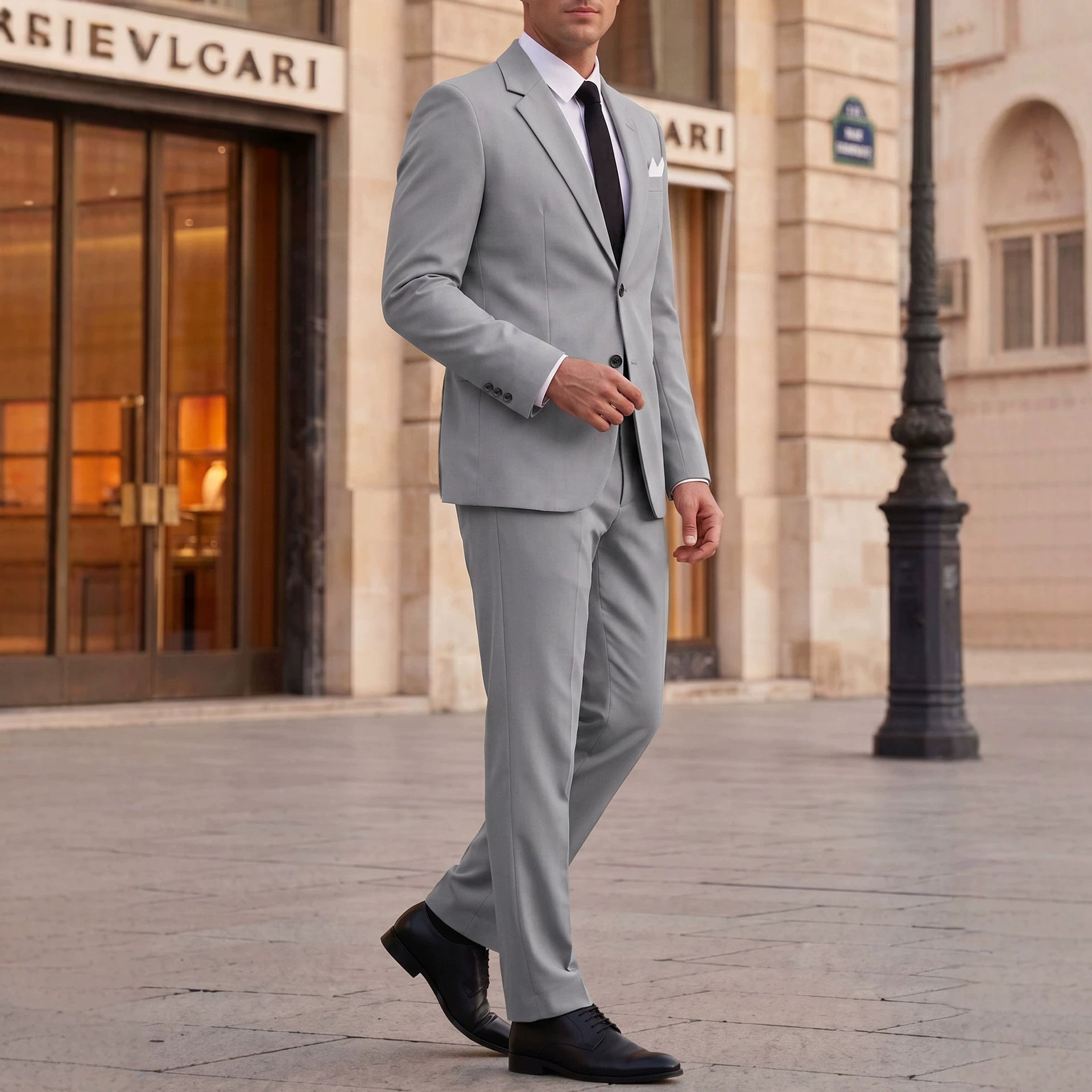 Men's Solid Color Business Formal Suit With Trousers