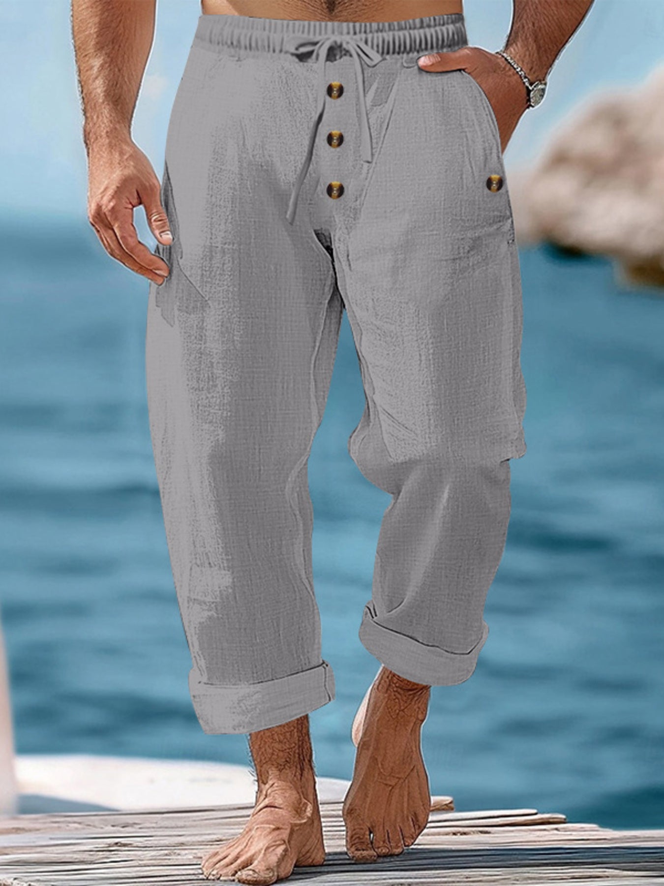 Men's Plus Size Button Fly Drawstring Casual Pants