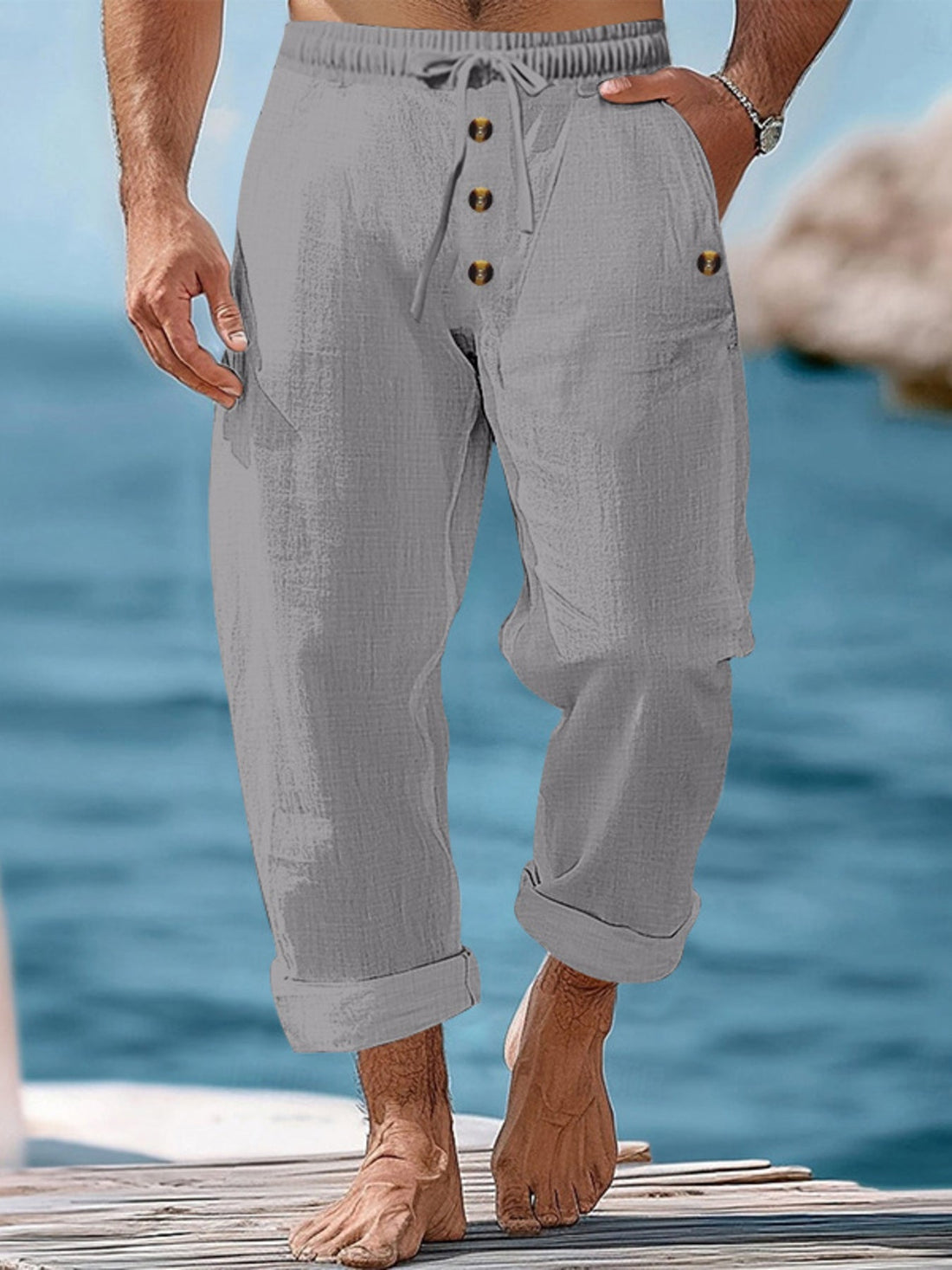 Men's Plus Size Button Fly Drawstring Casual Pants