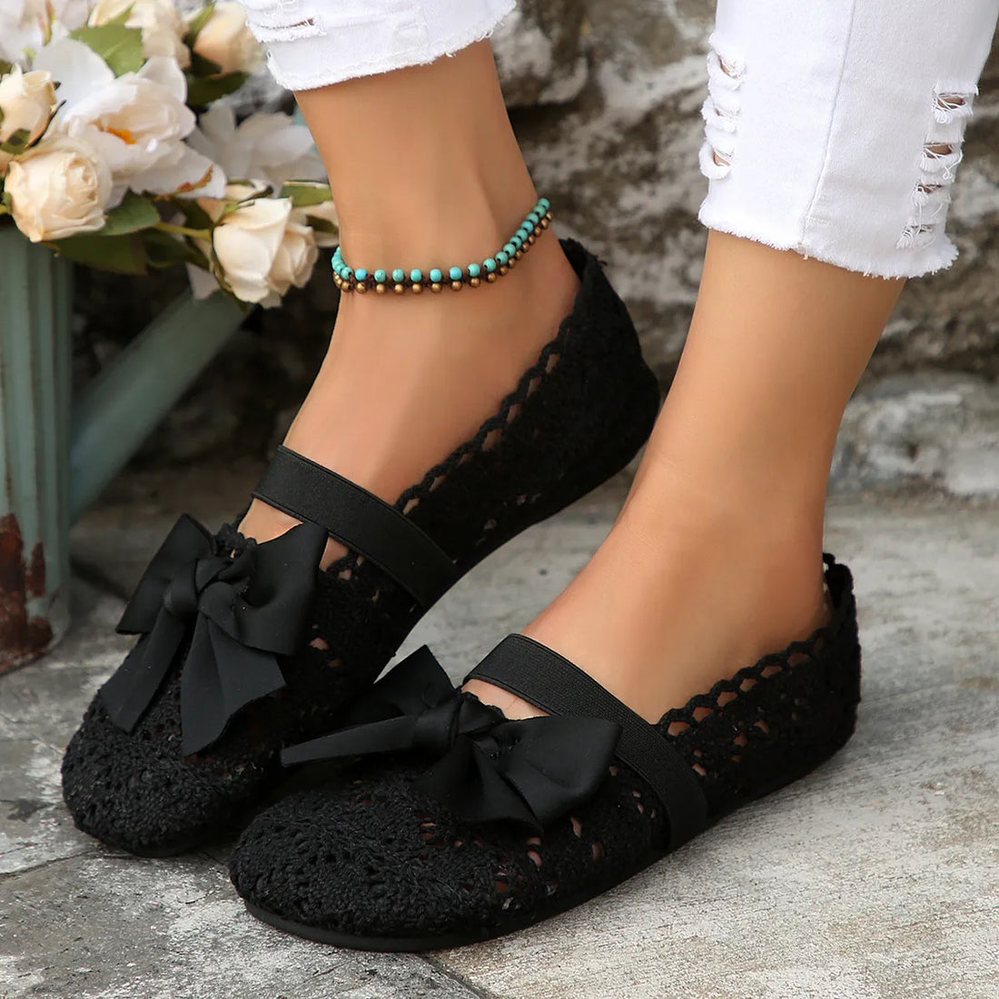 Round Toe Flat Slip On Bow Casual Shoes