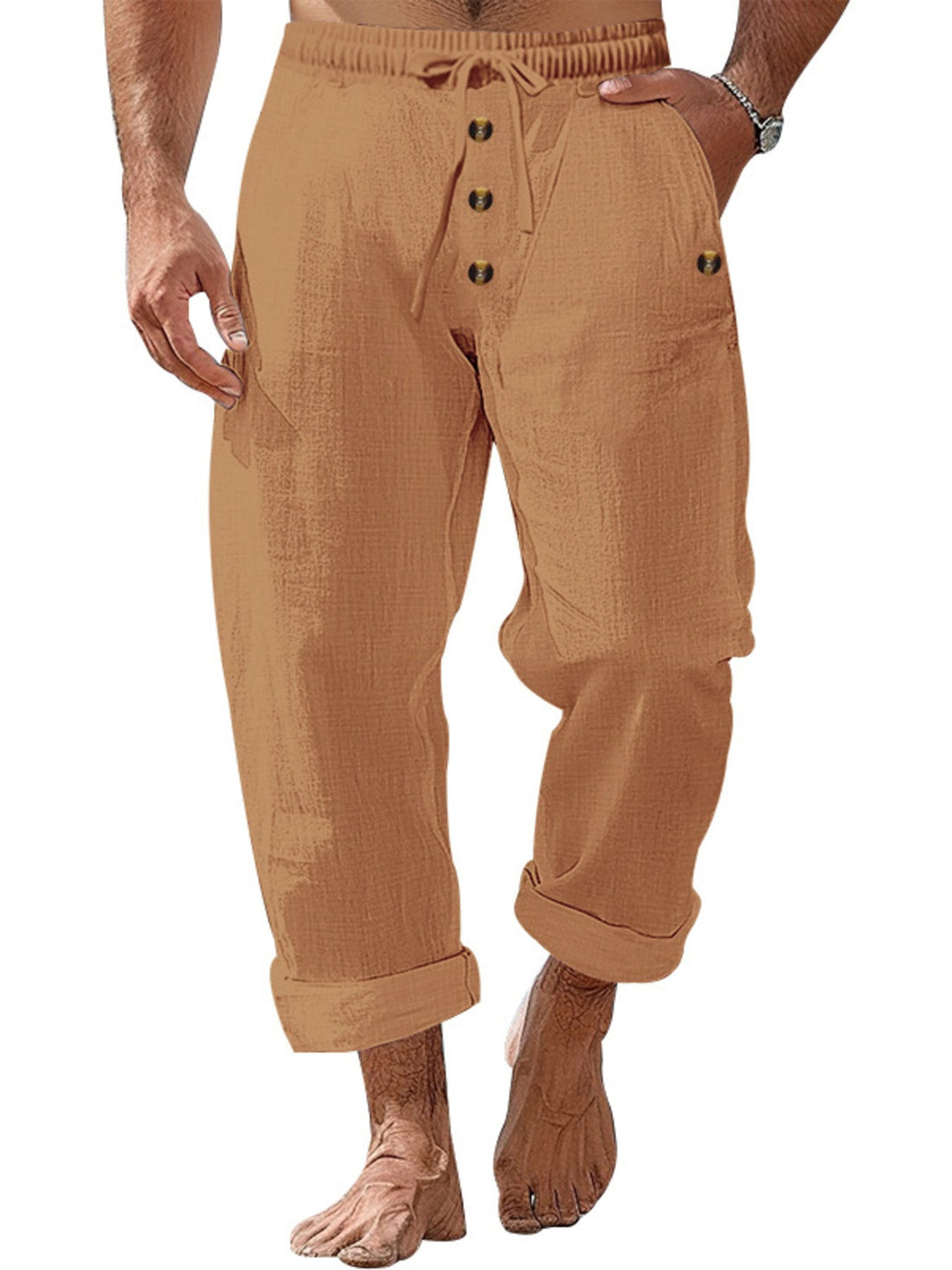 Men's Plus Size Button Fly Drawstring Casual Pants