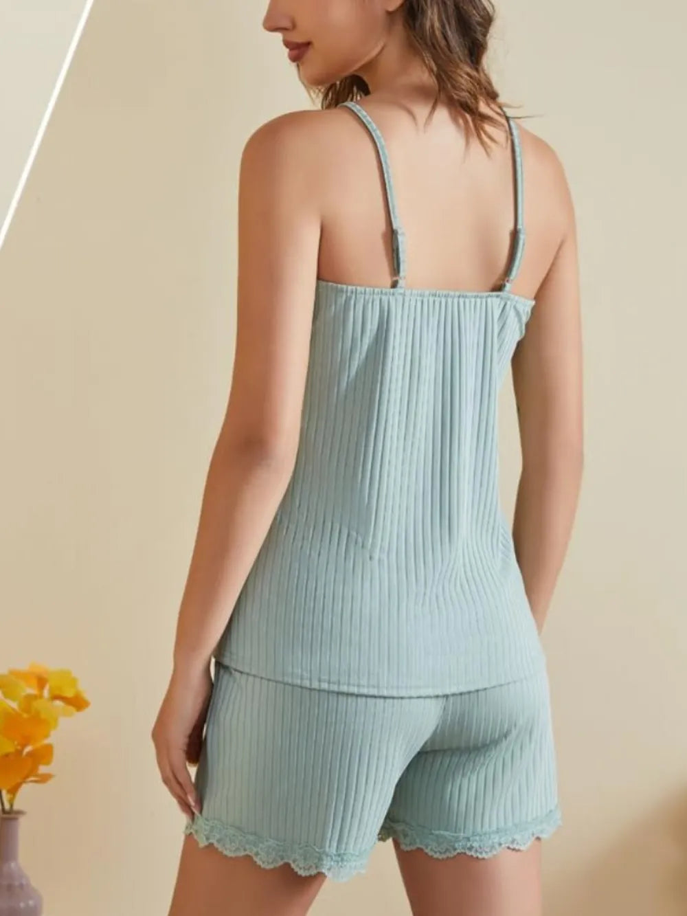 Women's Ribbed Scoop Neck Top And Shorts Lounge Set
