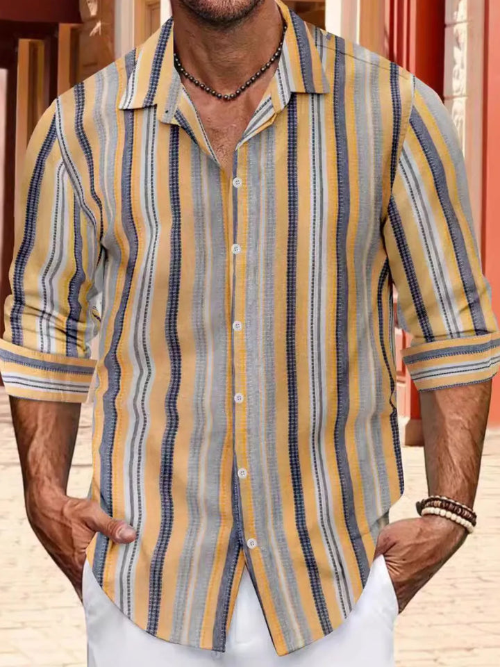 Men's Plus Size Striped Button Up Long Sleeve Shirt