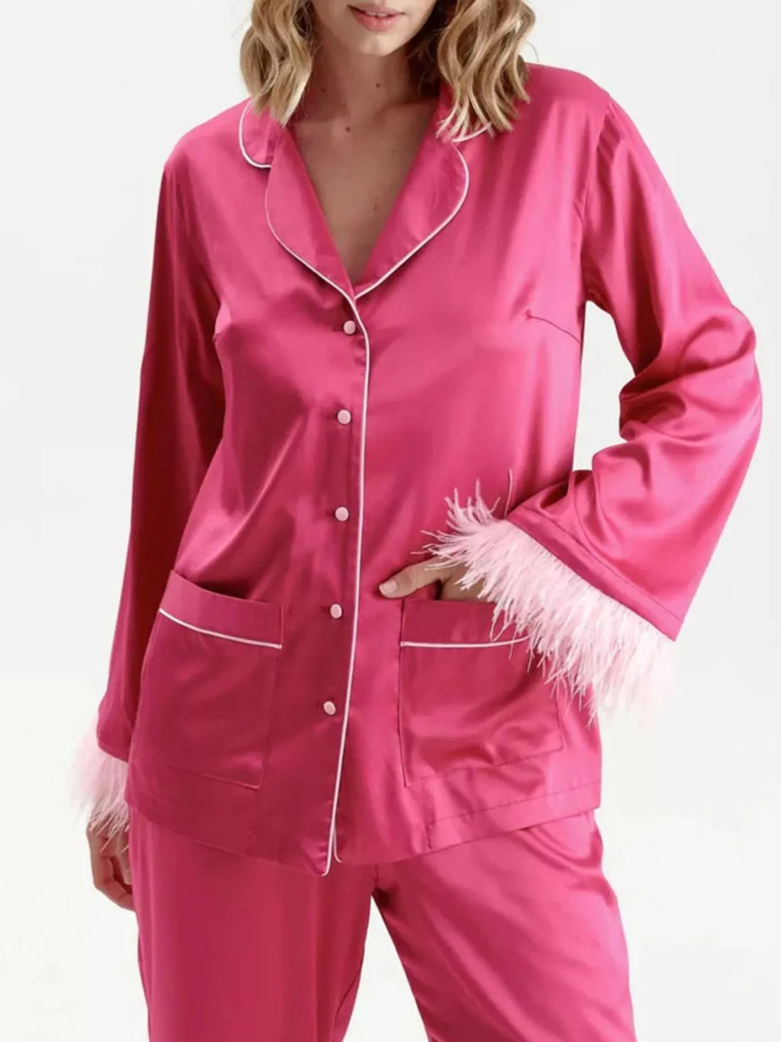 Women's Silky Button Up Top And Pants Lounge Set