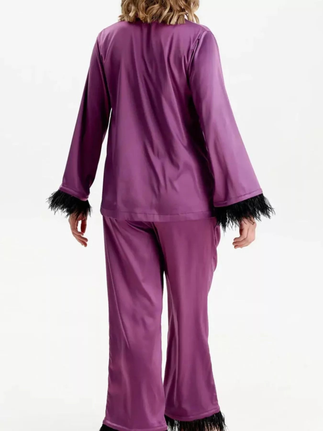 Women's Silky Button Up Top And Pants Lounge Set
