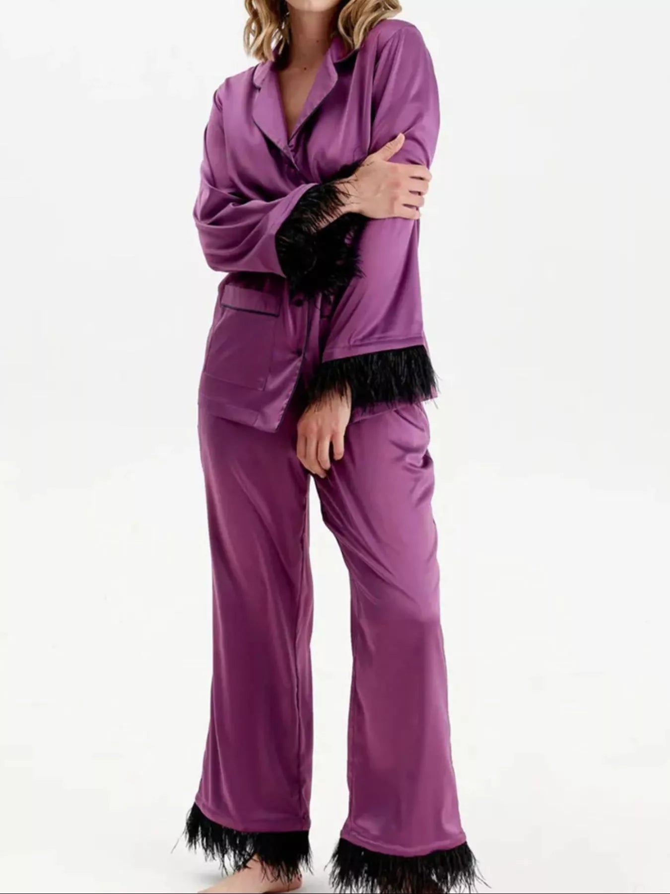 Women's Silky Button Up Top And Pants Lounge Set