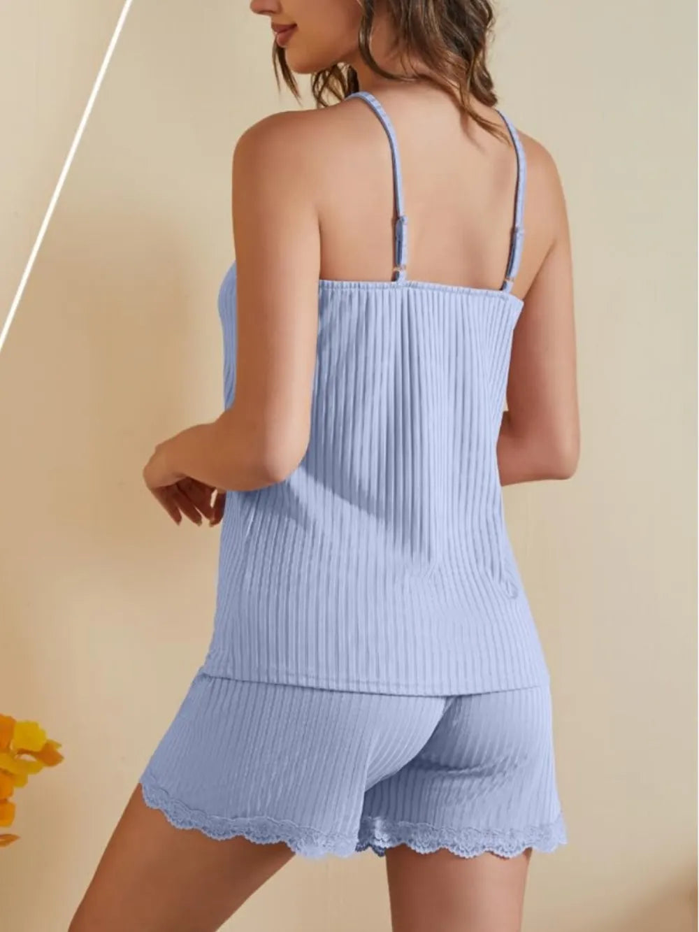 Women's Ribbed Scoop Neck Top And Shorts Lounge Set