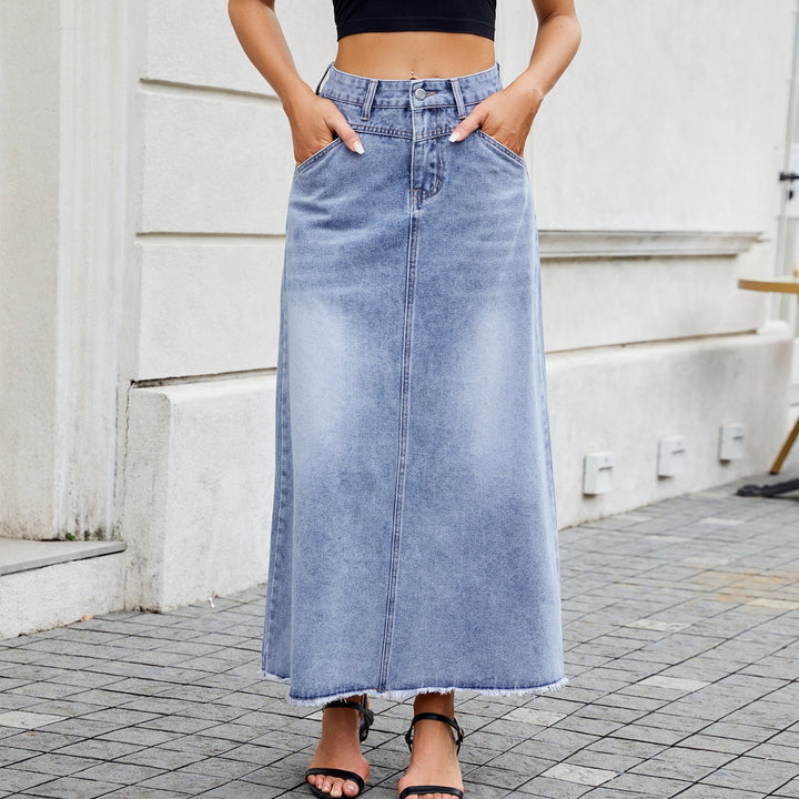 Women's High Waisted Loose Fit Denim Midi Skirt