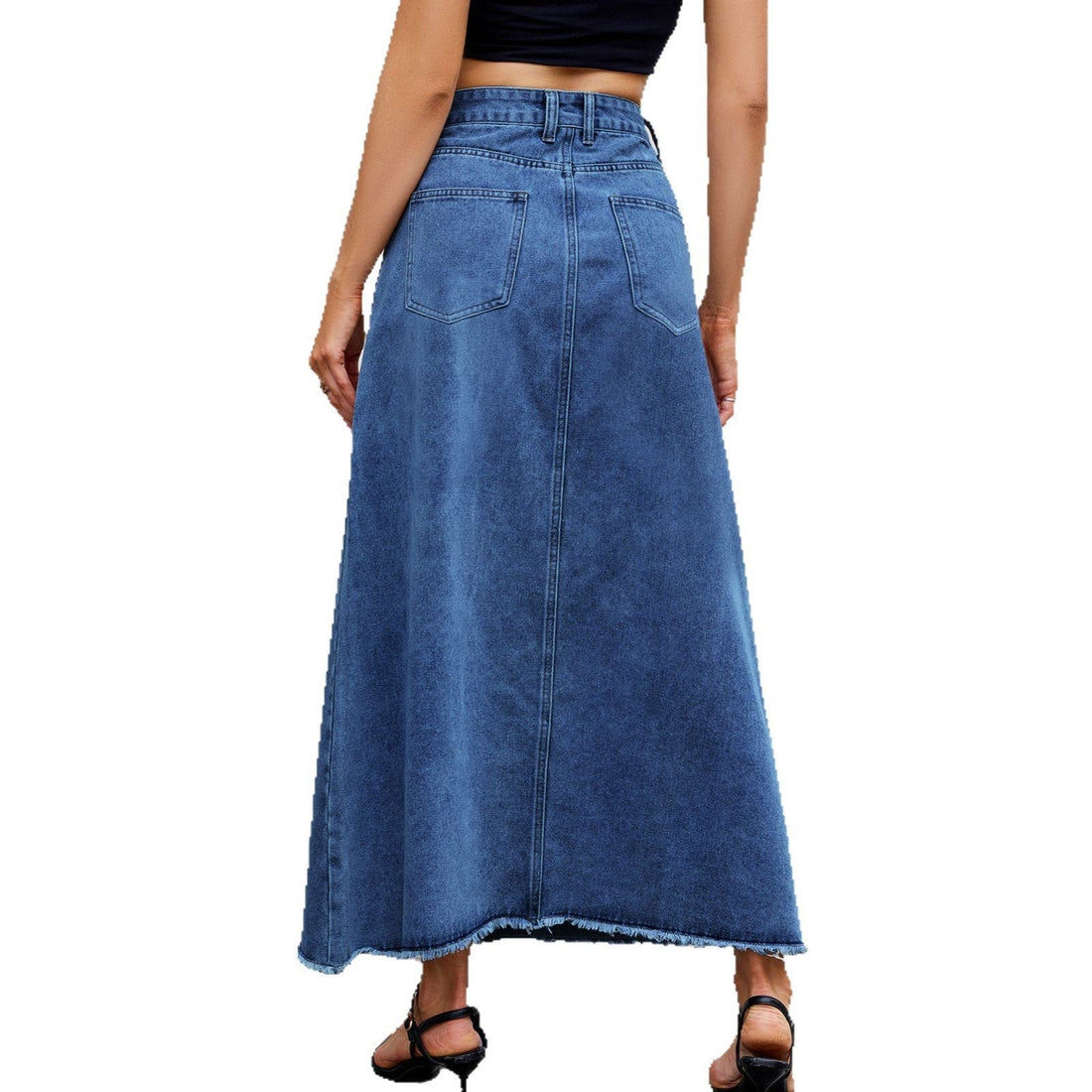 Women's High Waisted Loose Fit Denim Midi Skirt