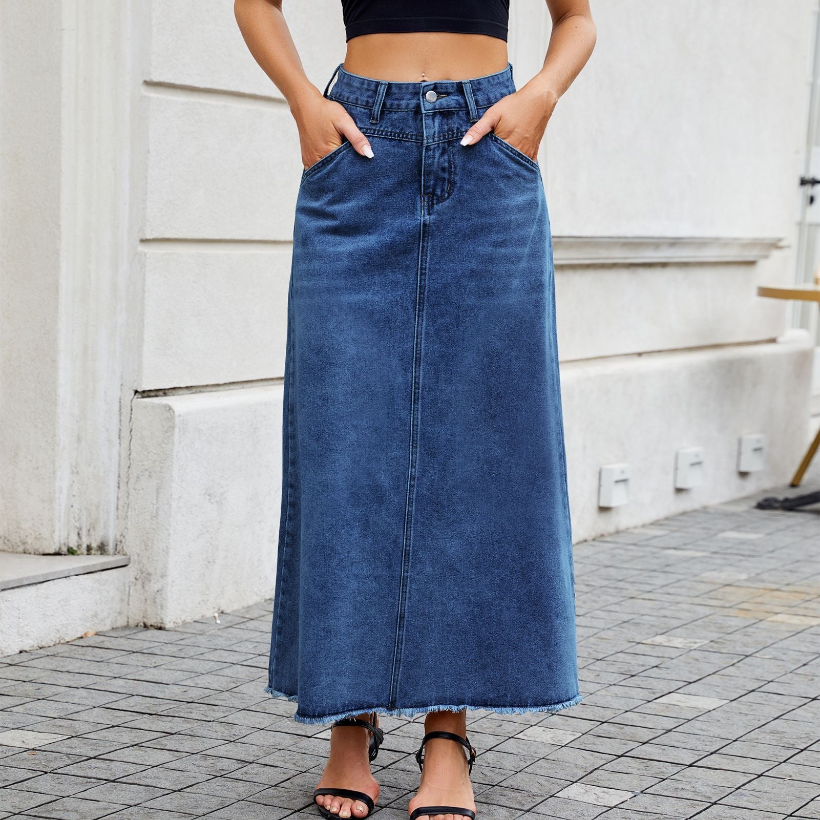 Women's High Waisted Loose Fit Denim Midi Skirt
