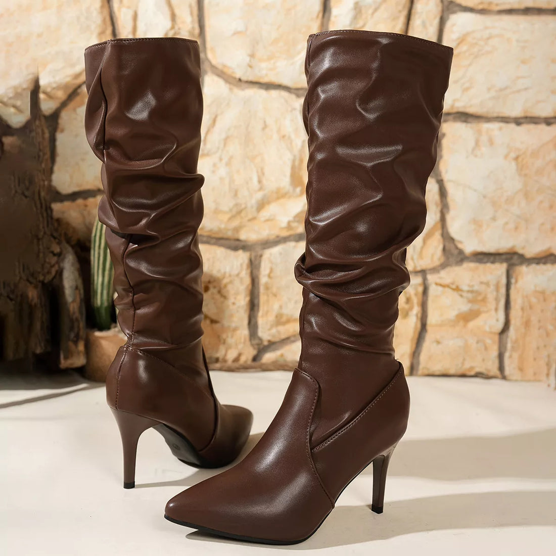 Pointed Toe Stiletto Heel Knee High Boots Women's