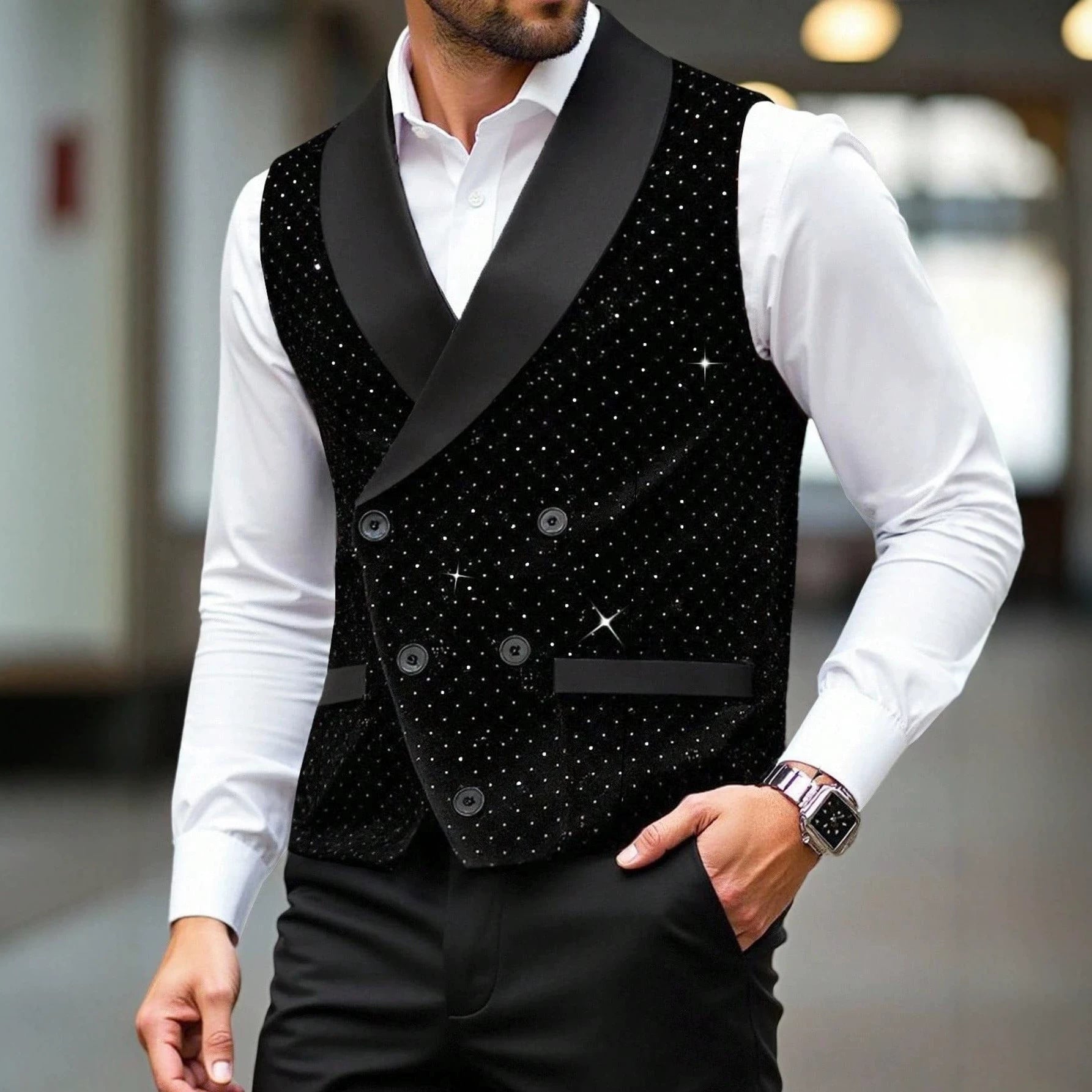 Men's Solid Color Double Breasted Formal Suit Vest