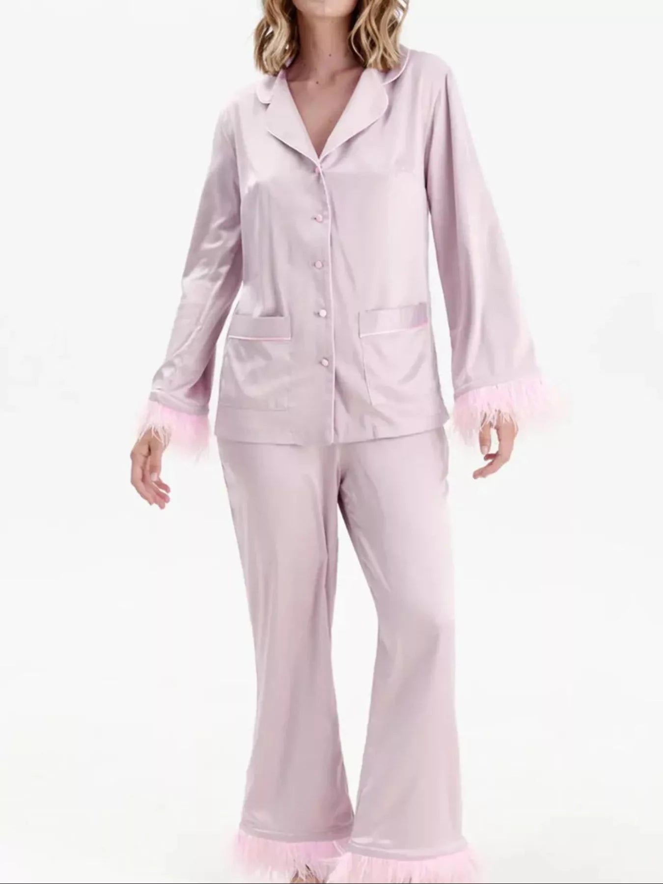 Women's Silky Button Up Top And Pants Lounge Set