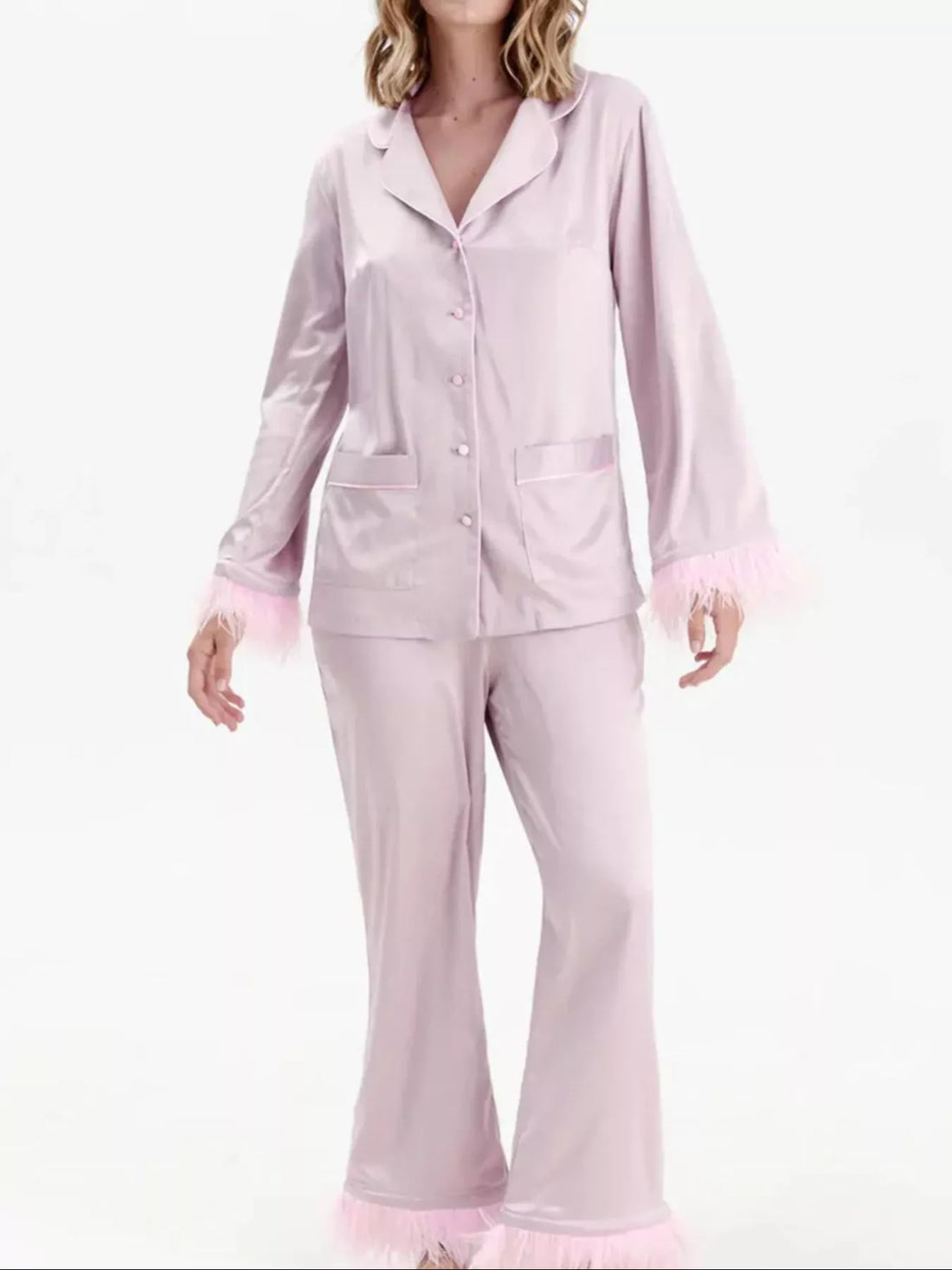 Women's Silky Button Up Top And Pants Lounge Set