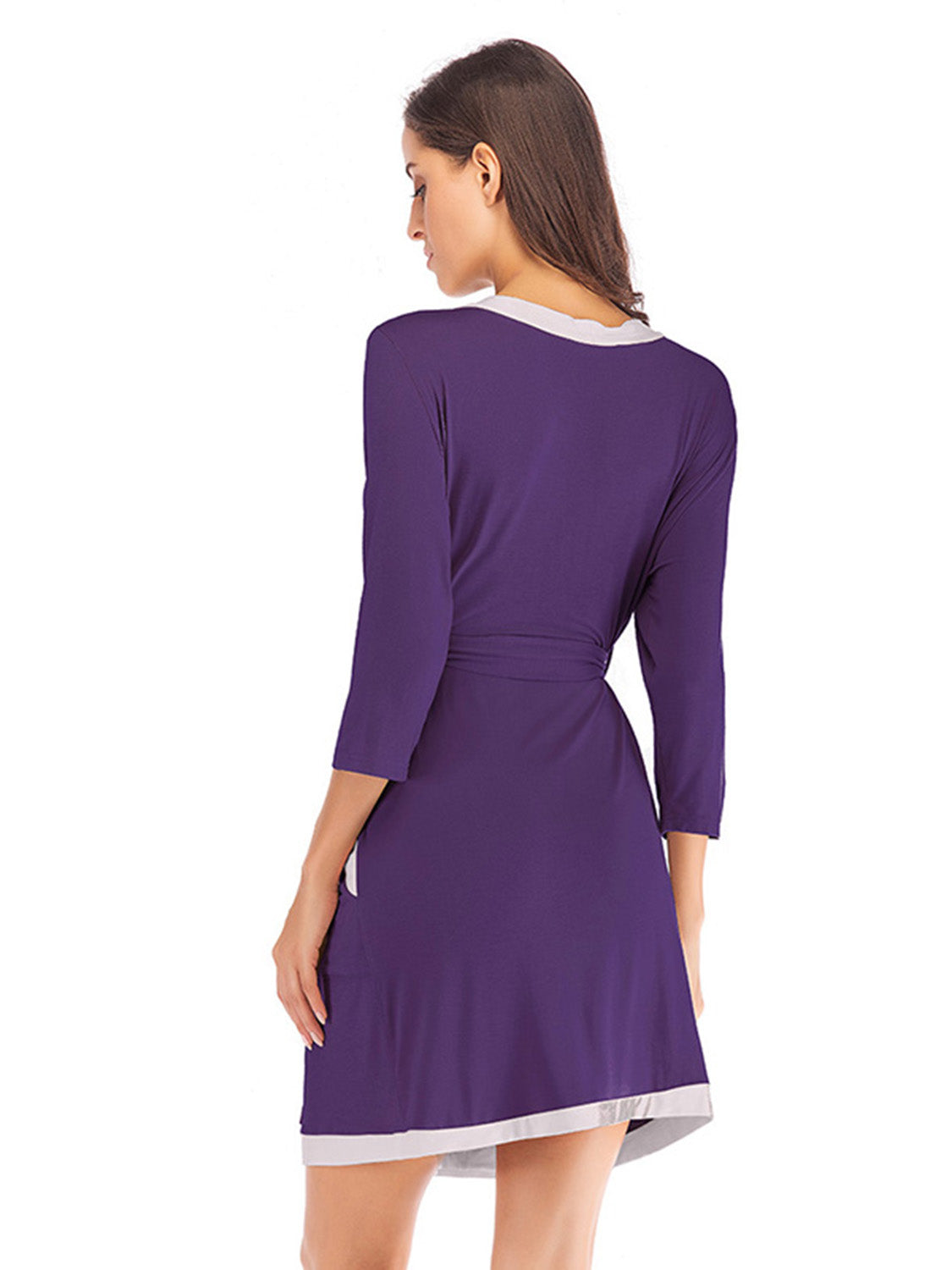 Women's Tie Waist Surplice Neck Robe With Pockets