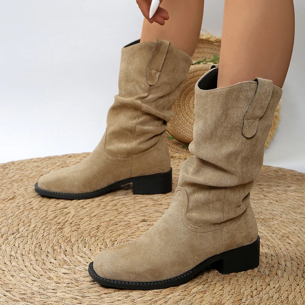 Pleated Pull On Western Cowboy Boots Casual Women's