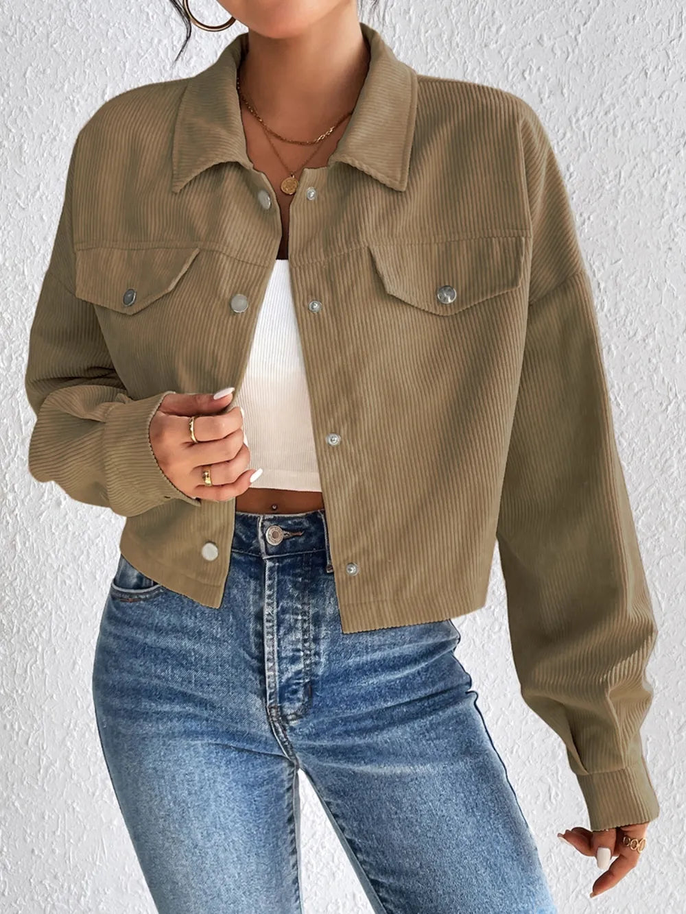 Snap Down Long Sleeve Jacket For Everyday Wear