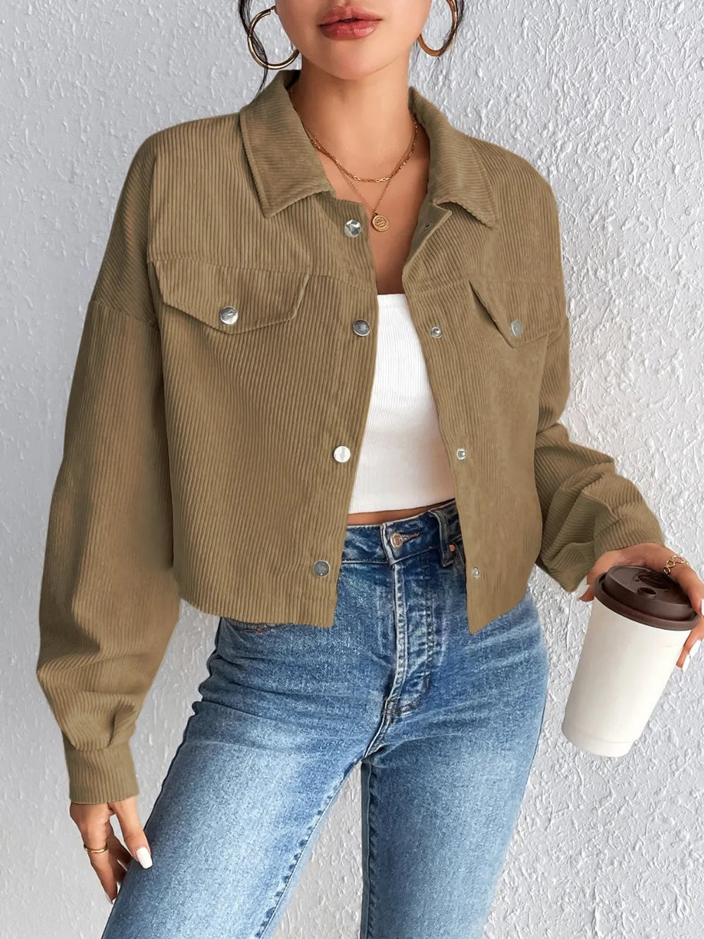 Snap Down Long Sleeve Jacket For Everyday Wear