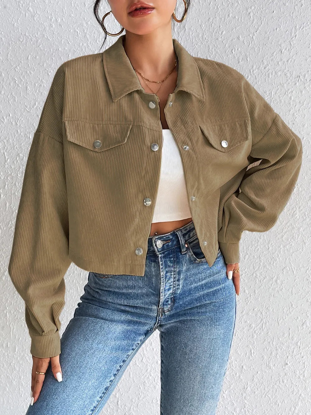 Snap Down Long Sleeve Jacket For Everyday Wear