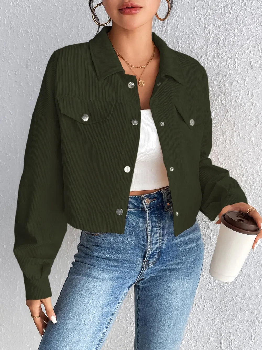 Snap Down Long Sleeve Jacket For Everyday Wear
