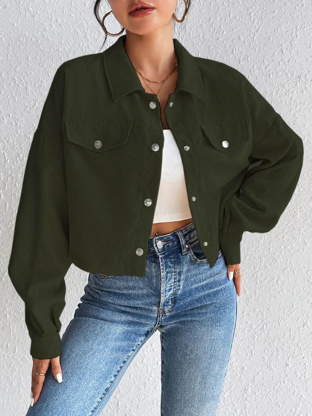 Snap Down Long Sleeve Jacket For Everyday Wear