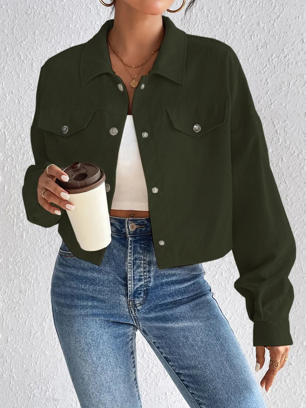 Snap Down Long Sleeve Jacket For Everyday Wear