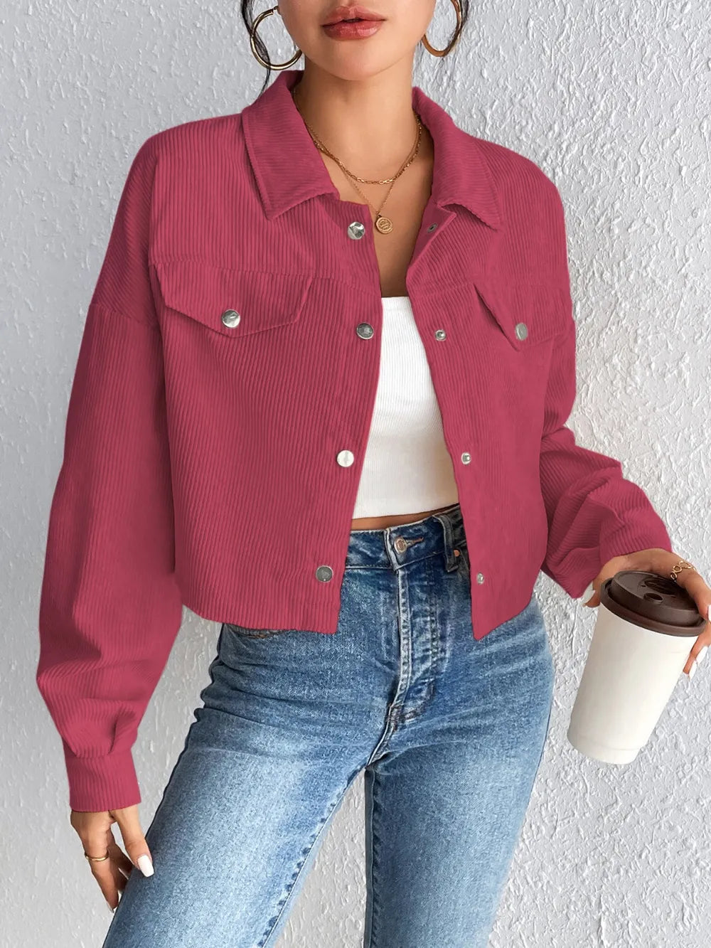 Snap Down Long Sleeve Jacket For Everyday Wear