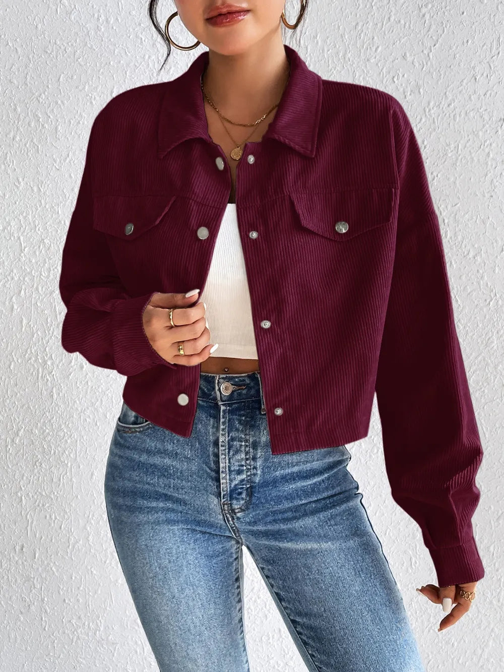 Snap Down Long Sleeve Jacket For Everyday Wear