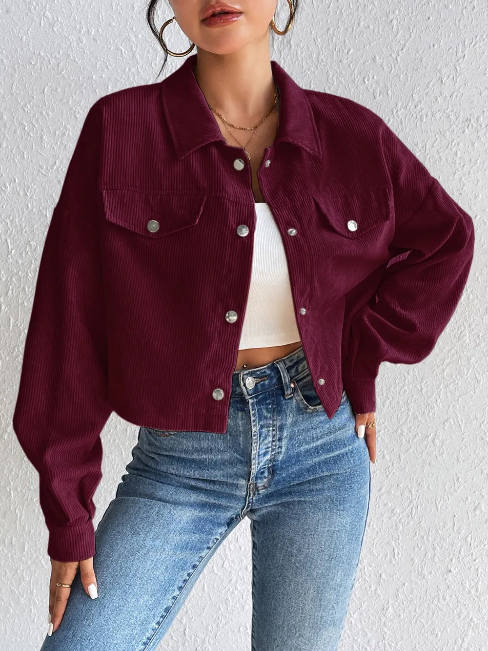 Snap Down Long Sleeve Jacket For Everyday Wear