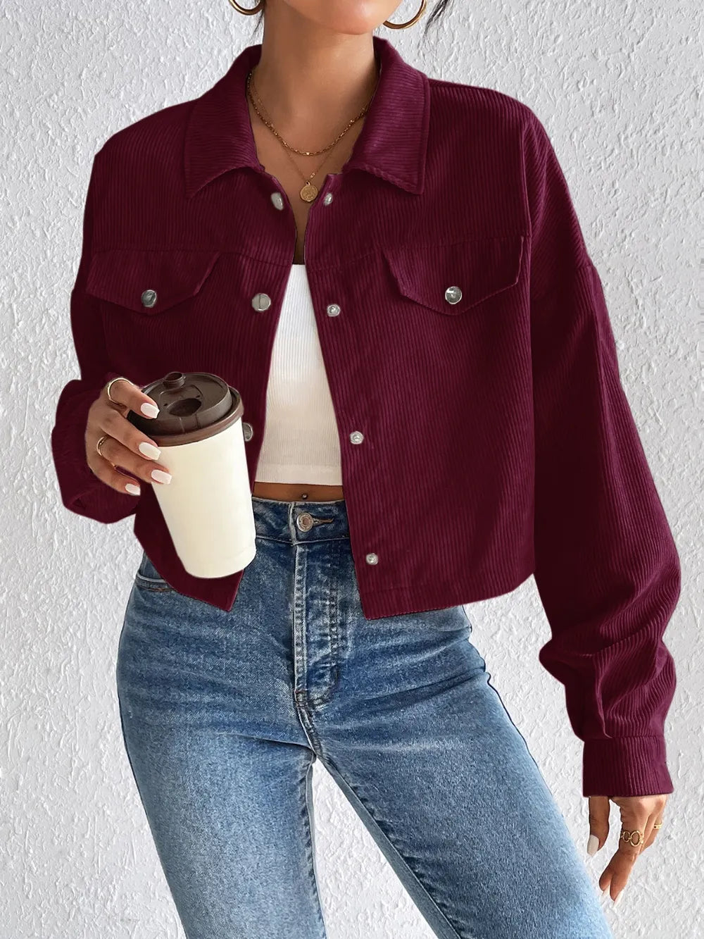 Snap Down Long Sleeve Jacket For Everyday Wear