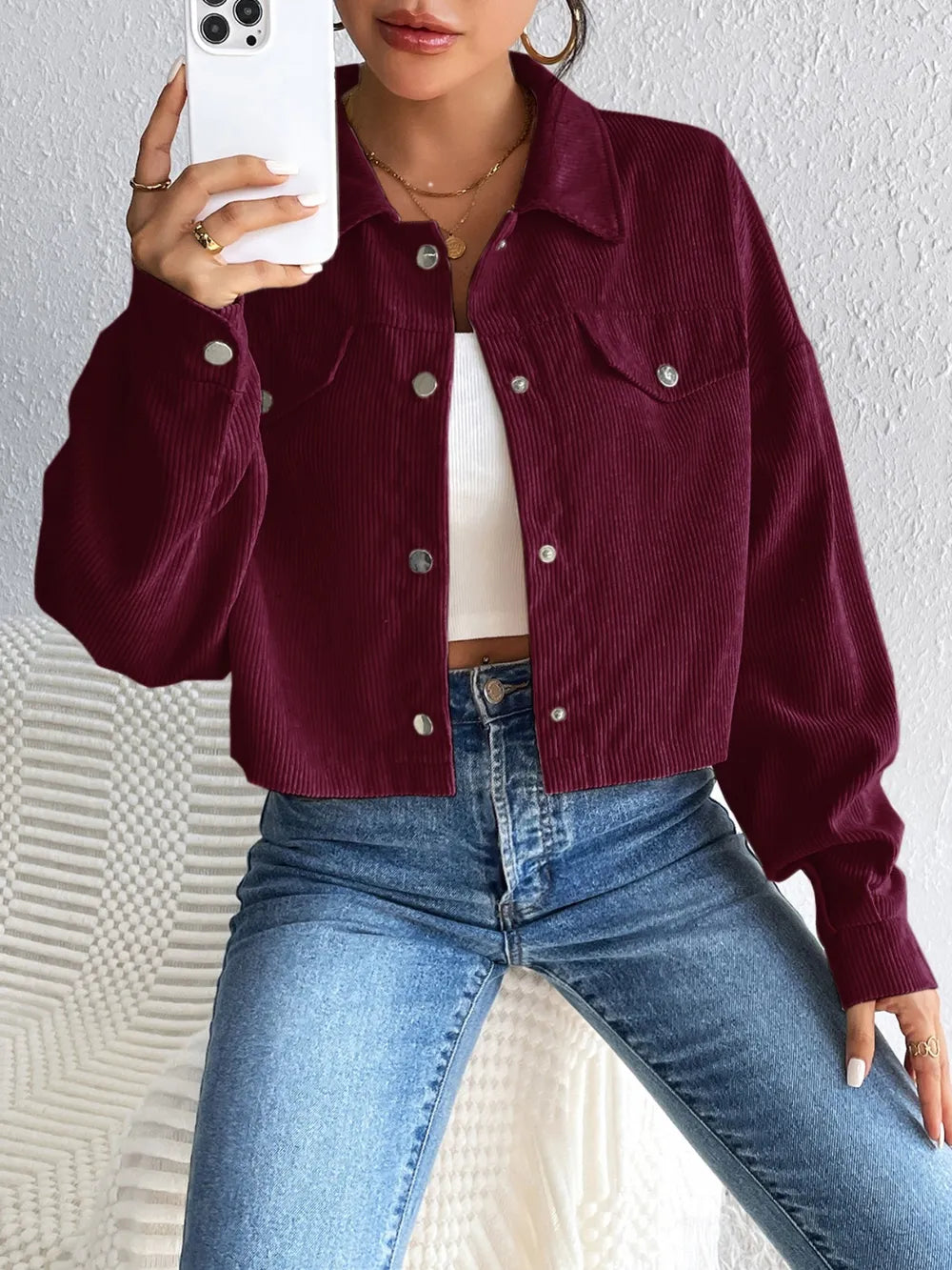 Snap Down Long Sleeve Jacket For Everyday Wear