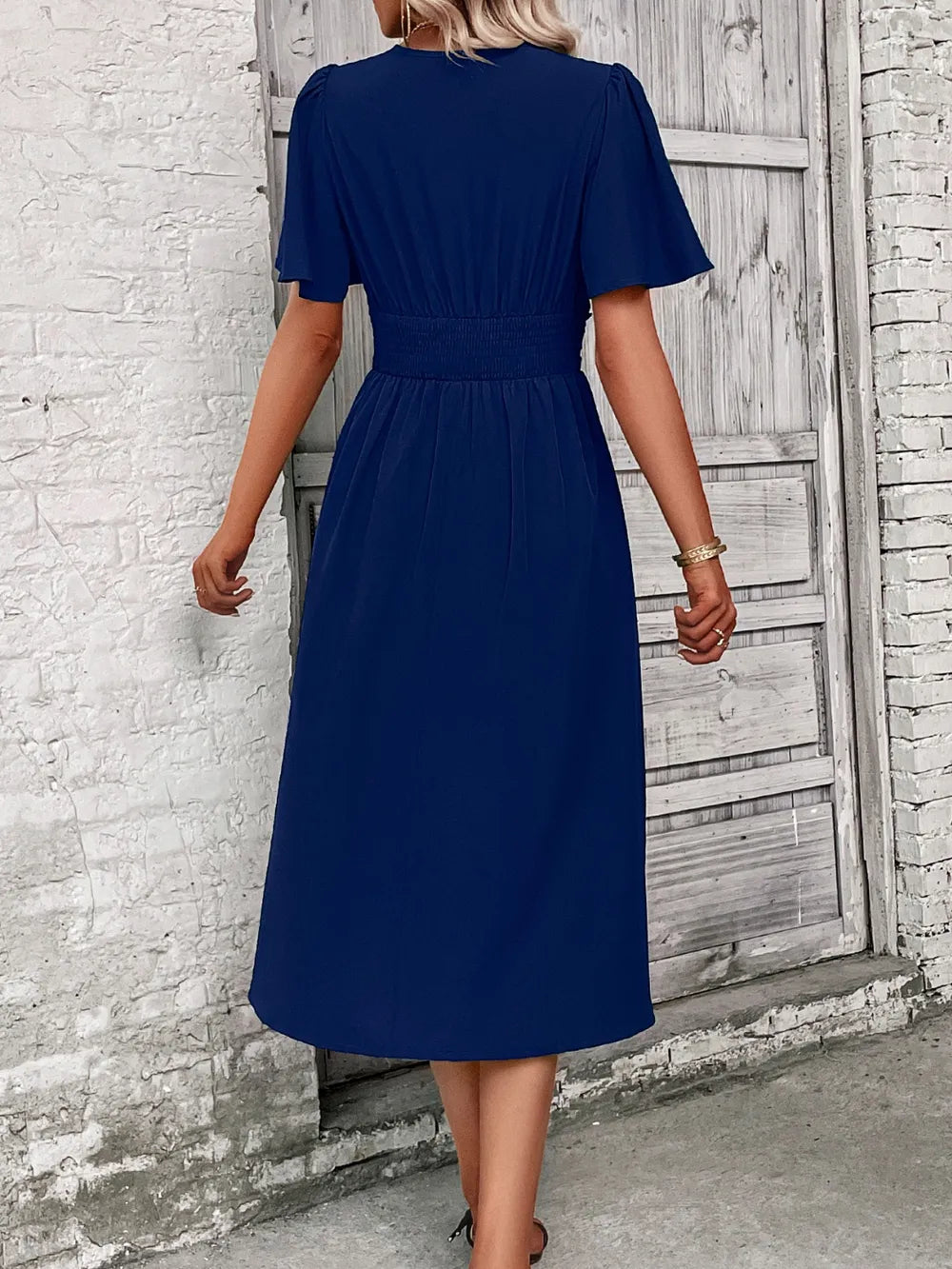 Women's Surplice Flutter Sleeve Elegant Midi Dress Style